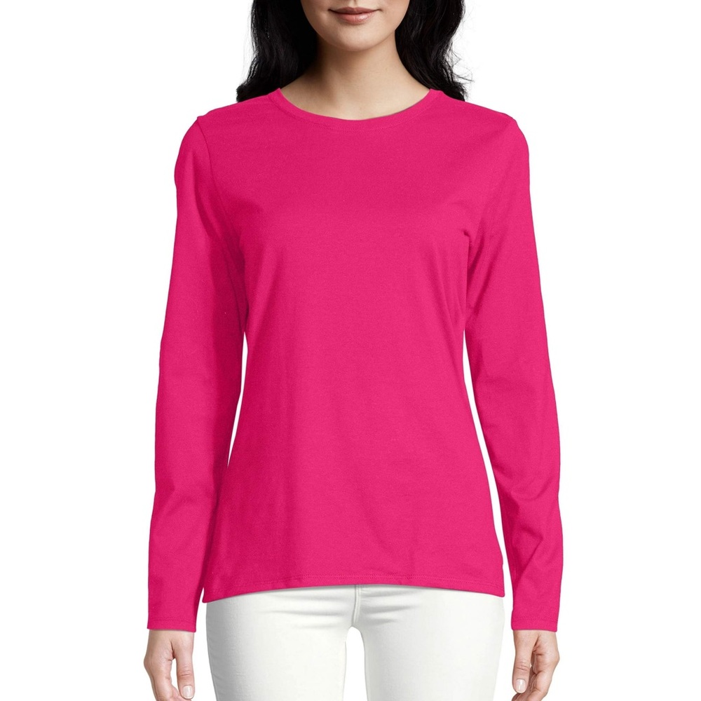 Hanes Women's Cotton Crew Neck T-Shirt with Long Sleeves, Size L/G